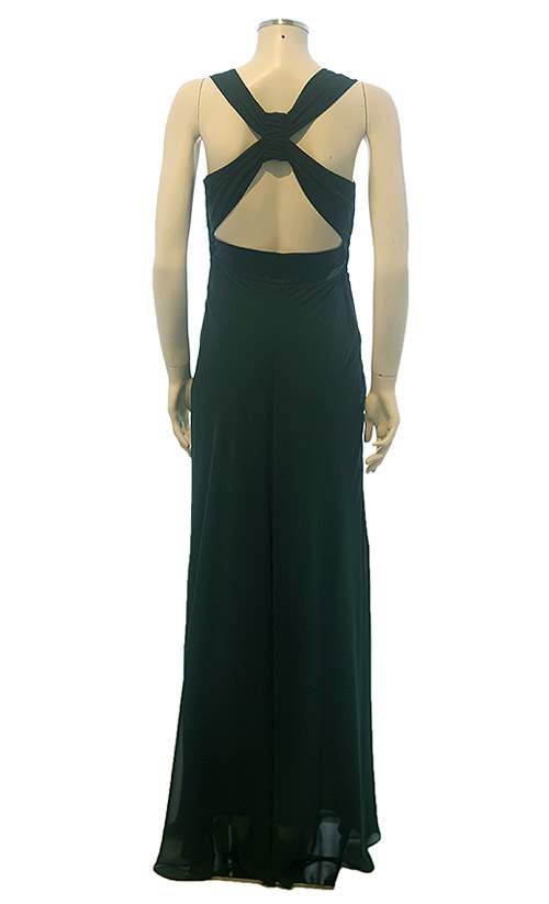 Vestido Longo Crepe em Chiffon, com bordado na cintura