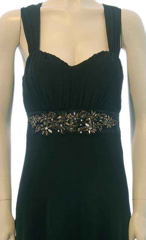 Vestido Longo Crepe em Chiffon, com bordado na cintura