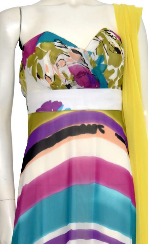 Vestido Longo Crepe em Chiffon Estampado, modelo tomara que caia