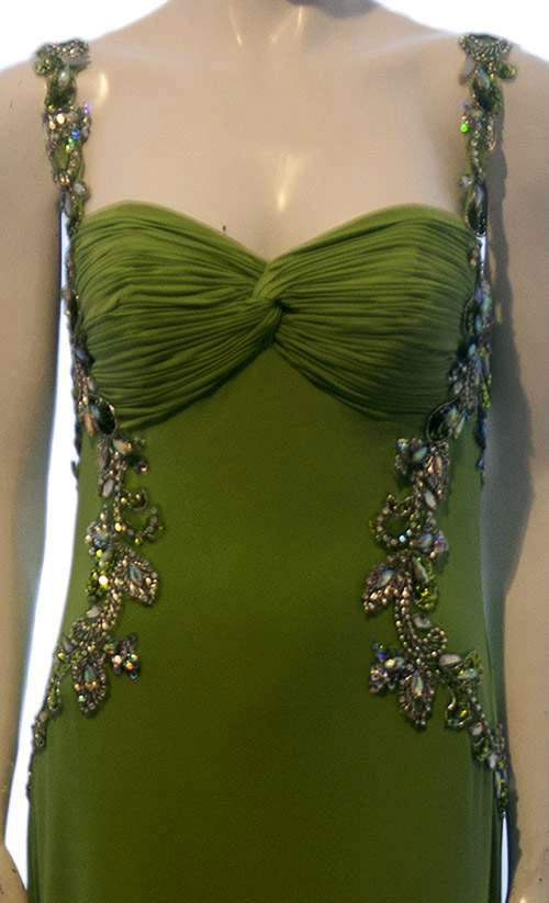 Vestido Longo Jersey com busto drapeado, bordado em pedra e decote nas costas, da Marca Alyce Paris.